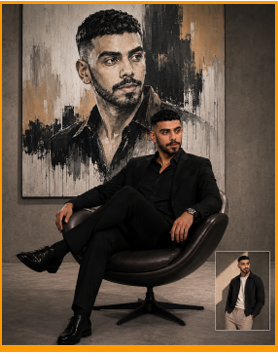 يالس علي كرسي وصورتك وراك