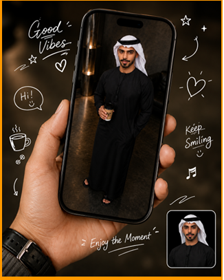 صورتك داخل التليفون وانت ماسك القهوه